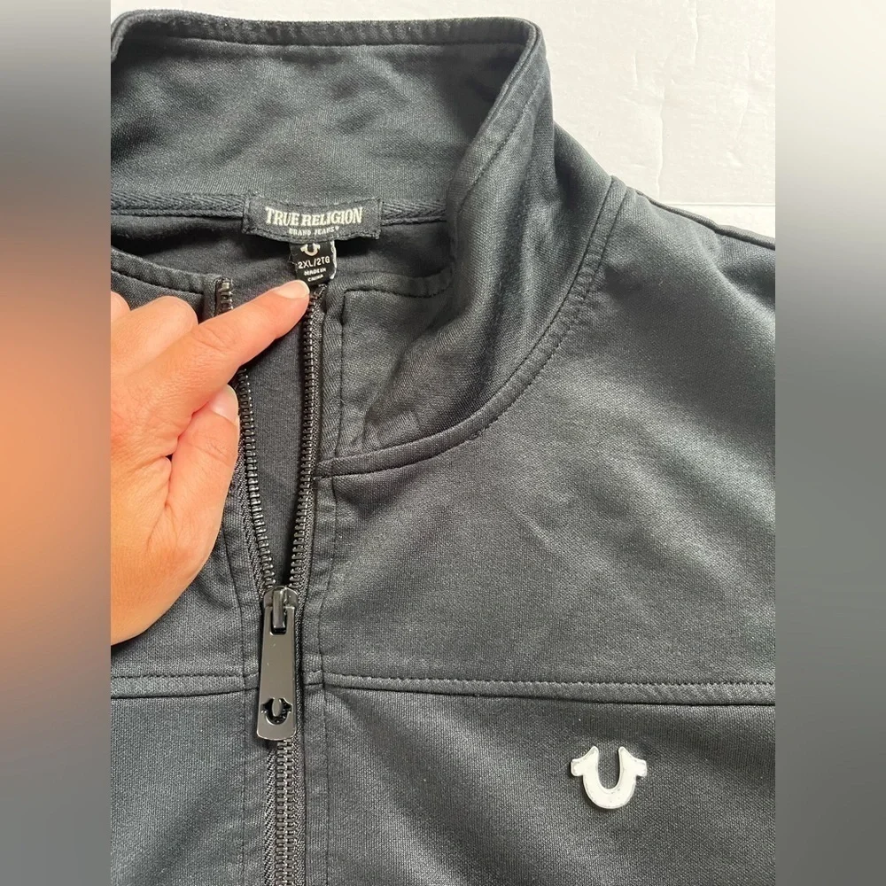 True Religion Logo Mens Full Zip Track Jacket Black and White Size 2XL